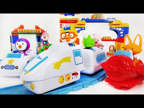 뽀로로 블럭놀이 뽀로로 기차 경찰차 비행기 장난감 놀이 Pororo Block train Rail car & airplane toys