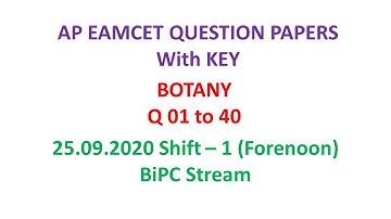 AP EAMCET 2020 Botany (set-01) BiPC question paper with key 25.09.2020 shift-01 #APEamcetBiPC