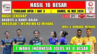 Hasil Lengkap 16 Besar Thailand Open 2024 Hari Ini ~ DADDIES & BAKRI Kalah ~ 7 Wakil Ke 8 Besar