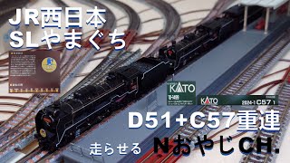JR西日本 「SLやまぐち」重連D51-200+C57-1+35系 Nゲージ JR WEST “SL YAMAGUCHI” double heading D51-200+C57-1+35 #train