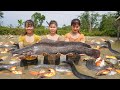 Harvest a lot of fish at pond for sell  phng and nht go to help harvest fish  ly tieu toan