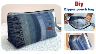 diy a zipper pouch bag from old jeans,sewing diy a zipper pouch bags patterns ,old jeans reuse ideas