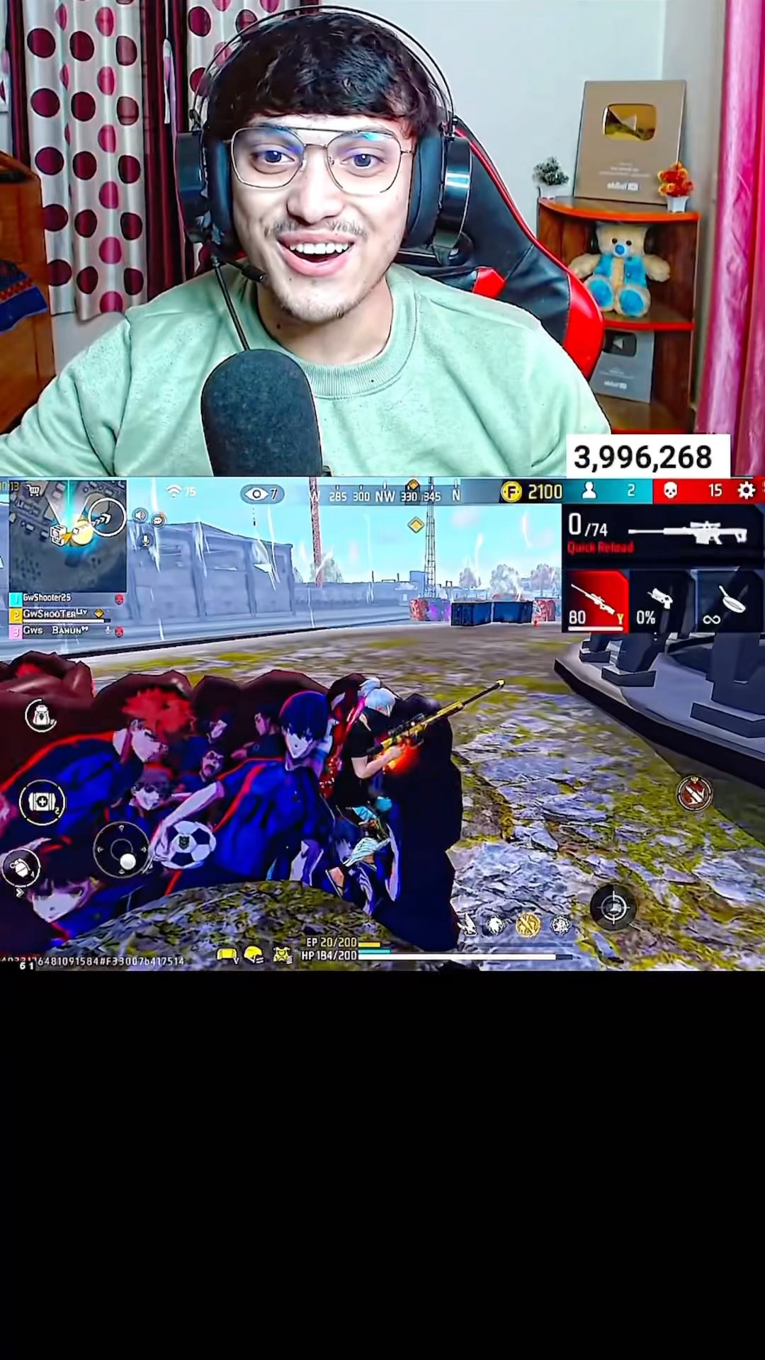 OMG ?1vs4 Clutch Awm Against Big YouTubers ?Zara Gaming AND Tgr Nrz ?#shorts #gwshooter #foryou