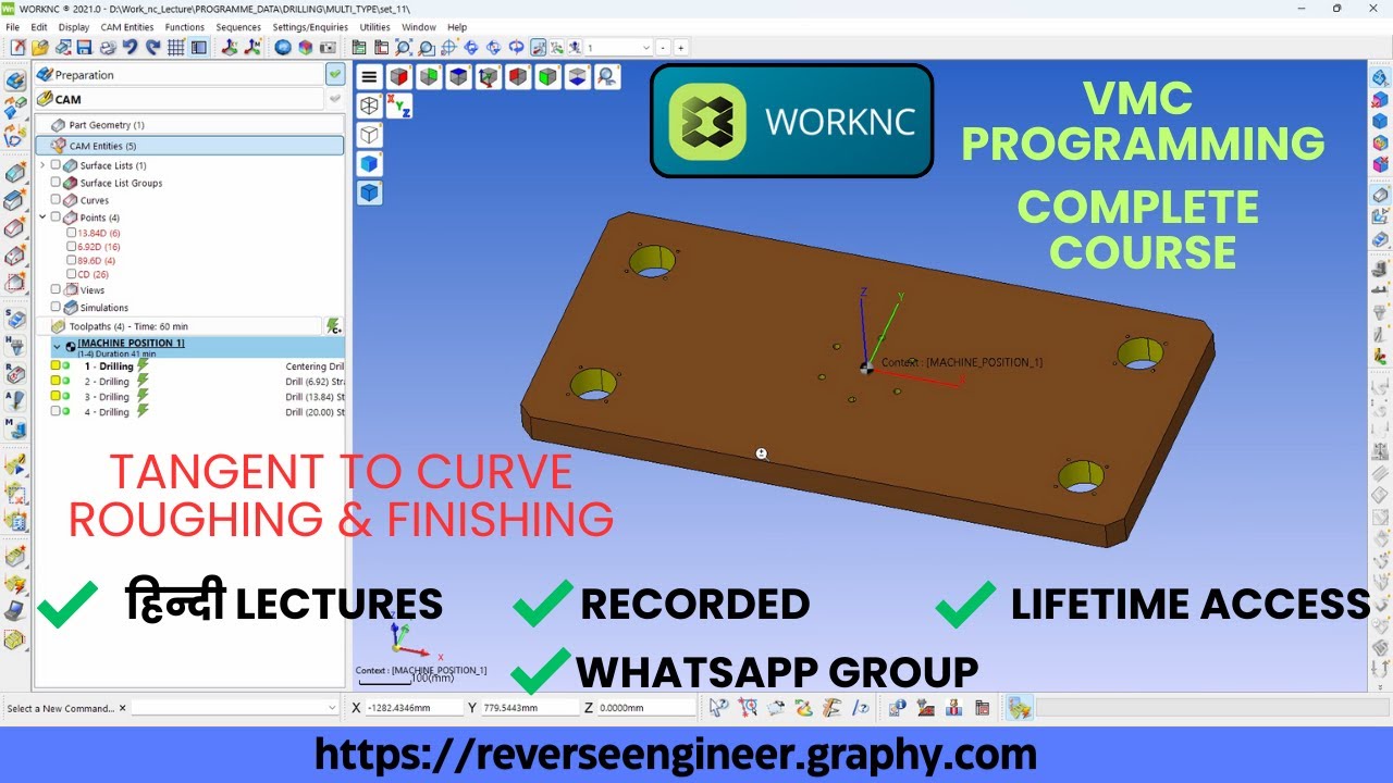 HINDI | 378. Tangent To Curve Roughing & Finishing | WorkNC Full Course WhatsApp/Call +91 9654816262