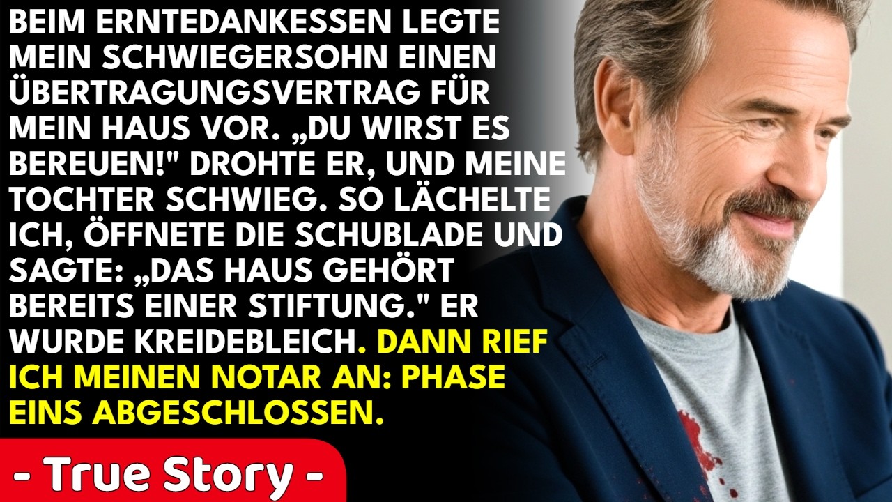 Ich bin 68, allein seit meine Frau starb, und mein Schwiegersohn glaubte, er könne mir mein Haus abnehmen. Beim Erntedankfest lehnte er sich zurück und sagte: „Du bist stur, Erwin, und das wird...