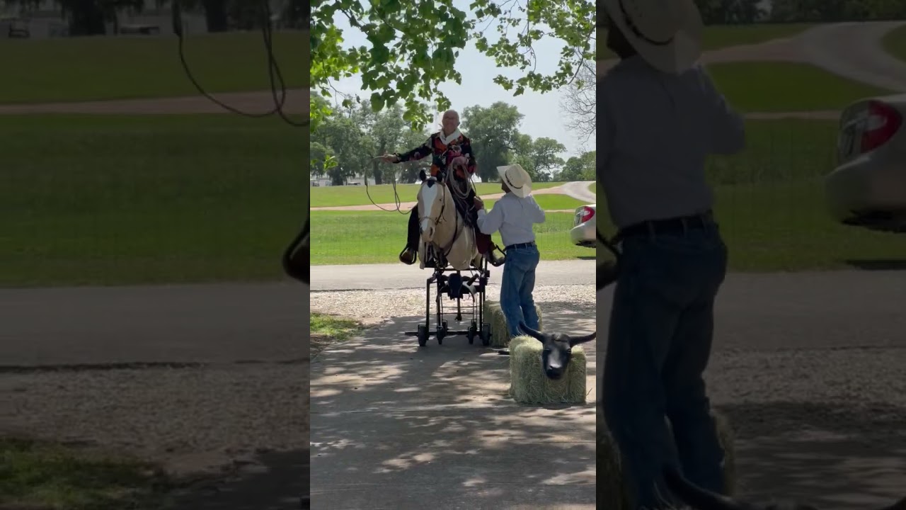Mary Schwertner Roping a Calf From Preston Frank's Mechanical Horse, Heritage Day 2023