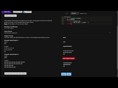 SKILLRACK | DAILY TEST || 13/12/2023 || MISSING DIGIT PATTERN || PROGRAM ID 9567 || PYTHON  ||