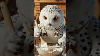VLOG:📸✨️ Whisking up some winter magic with our fluffy chef! #SnowyOwl #CozyBaking #WinterVibes