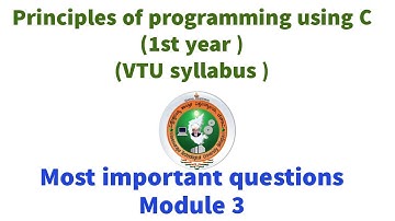 c programming important questions vtu| Important questions for Module 3|Principles of programming C