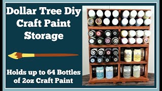 Dollar tree diy craft paint storage. holds up to 64 - 2oz bottles of
paint. measures 14 1/4 in. tall 11 3/4 wide and 2 deep. made with all
tre...