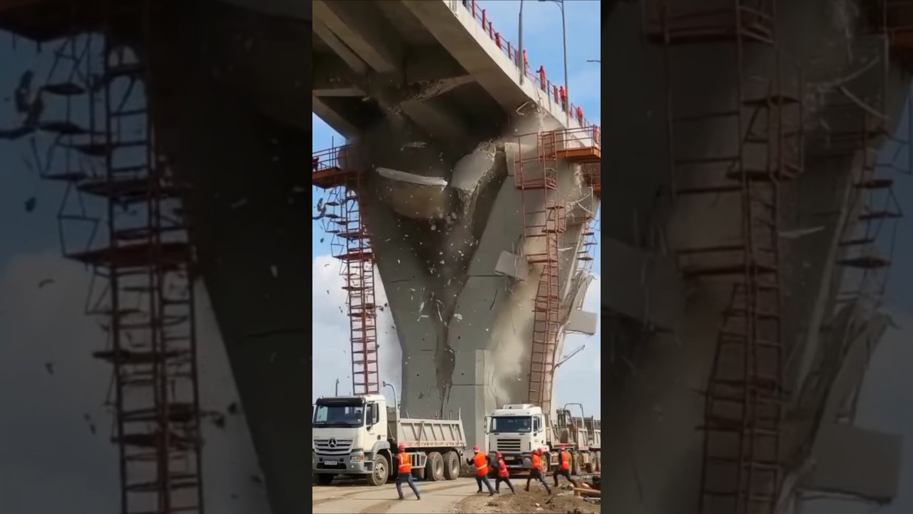 VIRAL: Massive Bridge Disaster! Giant Overpass Crashes Down on Trucks 🚧🔥