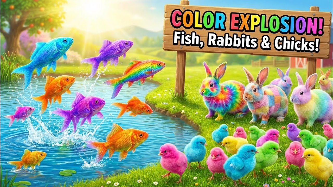 Color explosion! fish: rabbits and chick animation video 12minat 🦆🐋🦜🐥