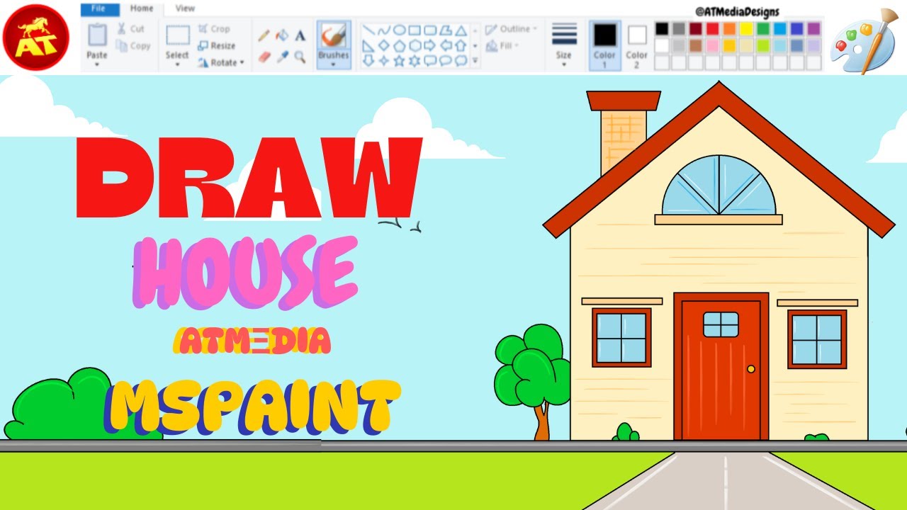 25.How to Draw a Simple House in Computer| Easy MS Paint Drawing for ...