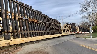 Train With Car Loads Of Huge Track Panels, Train On Tight Curve & War Bonnet Locomotive BNSF On CSX!