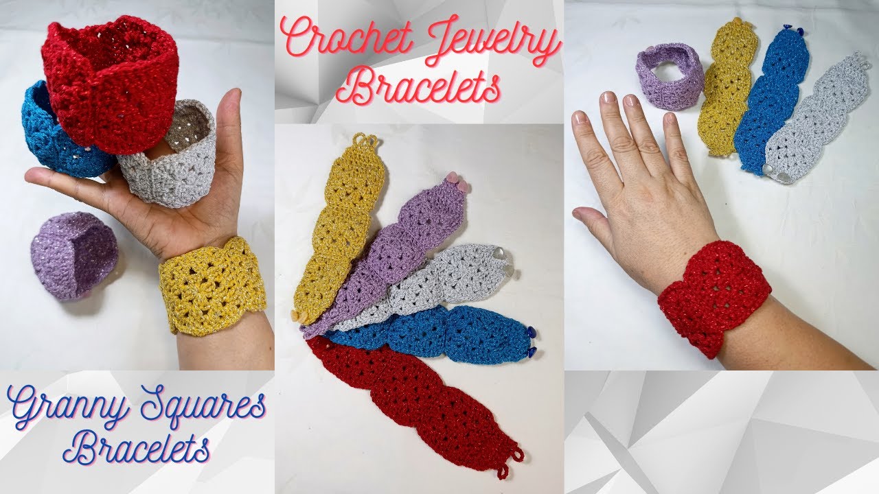 Браслеты из вязаных крючком квадратиков | Простые украшения из вязаных крючком изделий