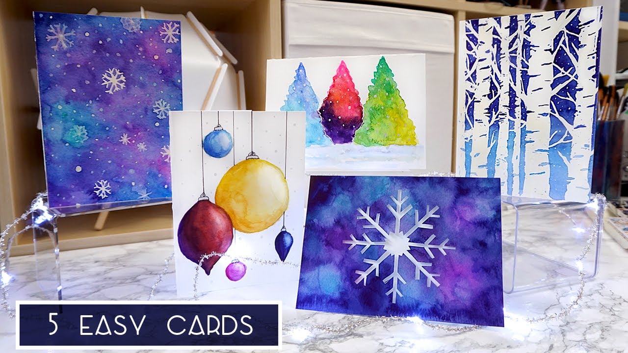 How to Make 5 EASY Peasy Watercolor CHRISTMAS CARDS + Video! 