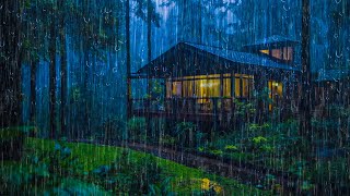 Rain Sounds for Sleep - Fall Asleep to Sound Heavy Rain & Thunder on Roof in Misty Forest