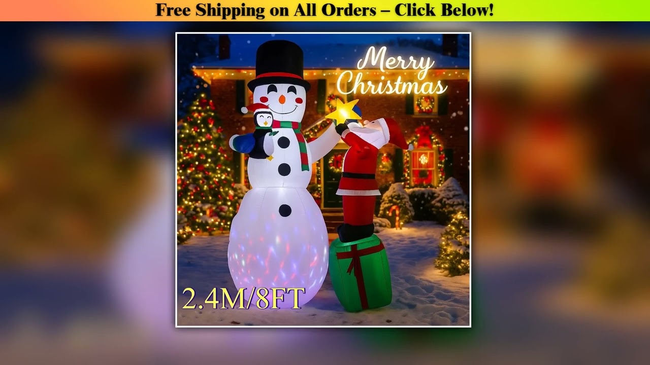 2.4M/8FT Snowman Santa Claus Penguin Christmas Decorations Home Inflatable Toy with LED Lights