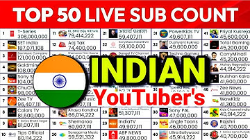 Top 50 Most Subscribed YouTube Channels in India | MDM Sub Count Timelapse (2005–2025)