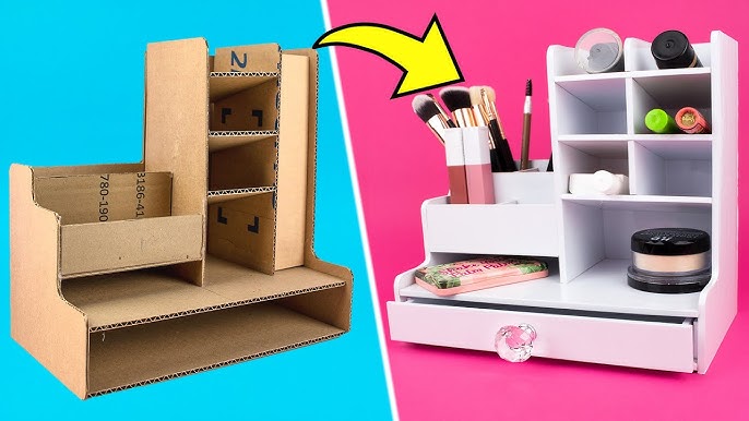 COMO HACER UN ORGANIZADOR DE MAQUILLAJE FÁCIL Y PRÁCTICO CON UNA CAJA DE  CARTÓN - EL MUNDO DE ISA 