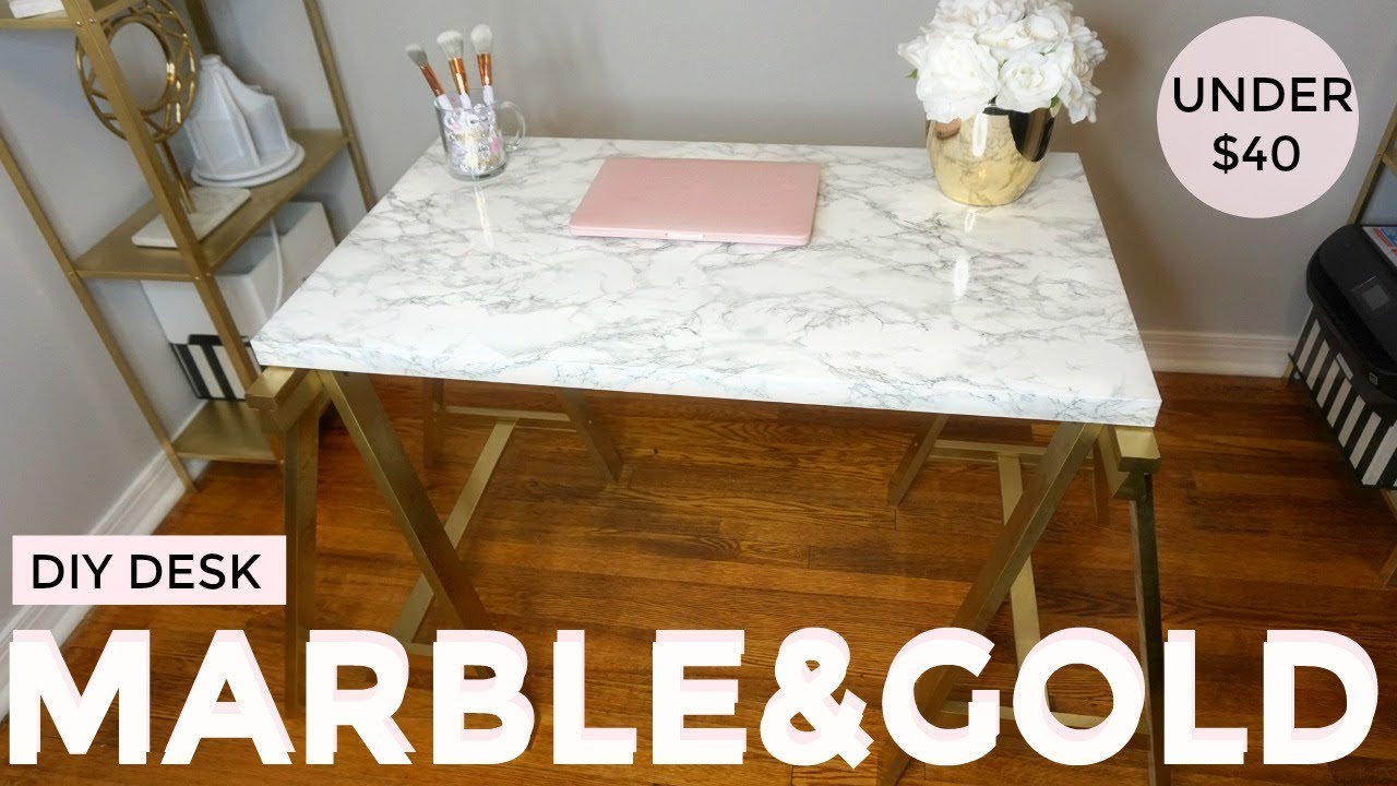 Gold And Marble Diy Under 40 Desk Ikea Hack Youtube