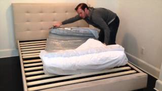 See how to unbox the lull mattress! mattress is easy unbox, simply
open (on bed frame) and then remove plastic. watch vi...