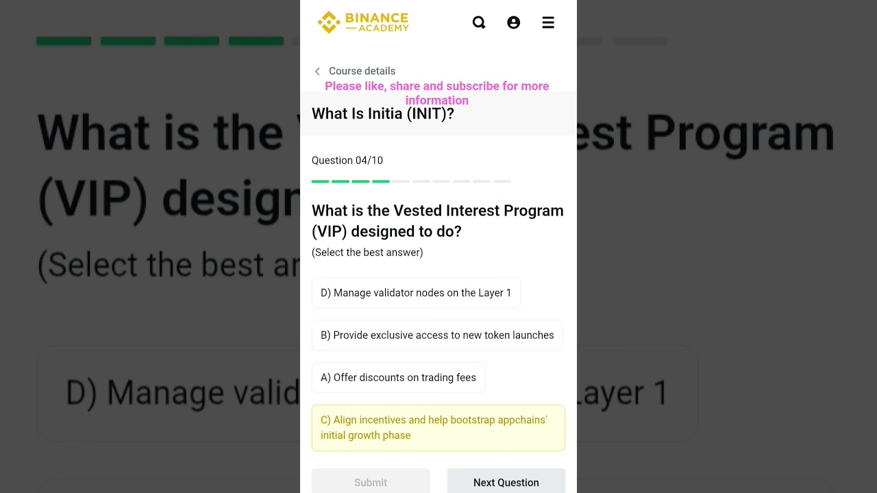 Binance learn and earn answers for INIT TOKEN  