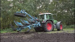 Ploegen Fendt Vario met Lemke ploeg + egaliseer machine,