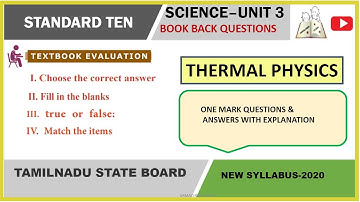 10th science Thermal Physics unit 3 one mark questions and answers