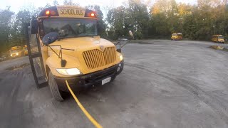 2006 IC CE CE200 VT365 school bus startup, pretrip, drive POV