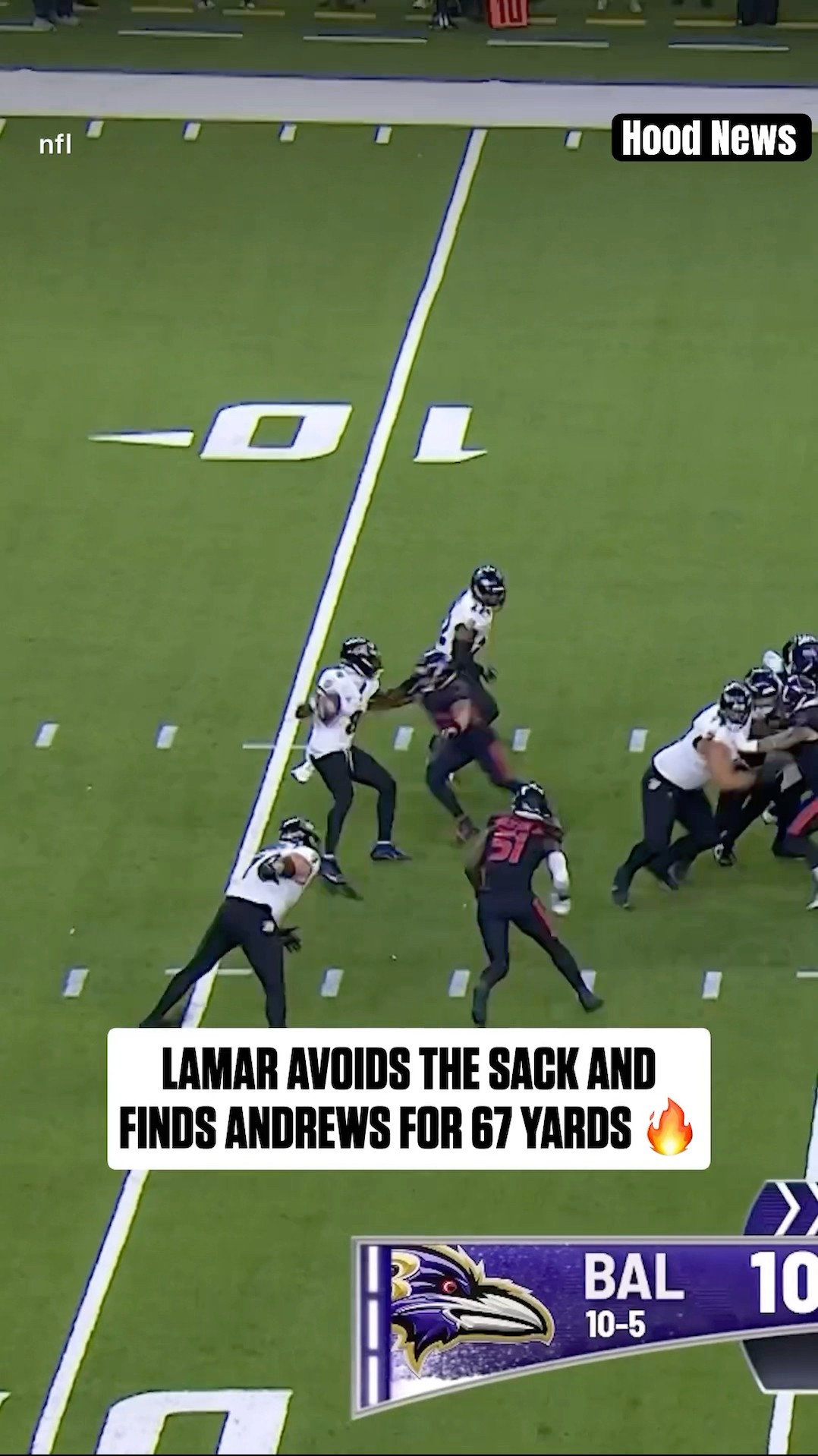 He avoids the sack #hoodnews #lamarjackson #baltimoreravens #football #touchdown #MarkAndrews #omg