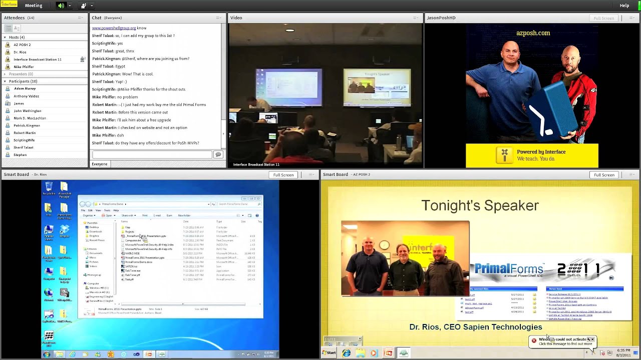 Arizona Windows PowerShell User Group meeting August 3, 2011 at Interface Technical Training part 1