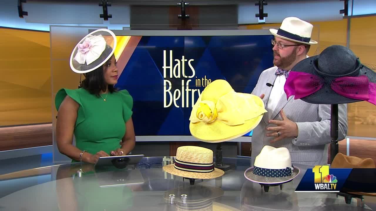 pimlico health at the marven Hats in Belfry representative shows off more hat styles for Preakness