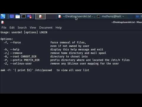 kali linux user delete (userdel) command - YouTube