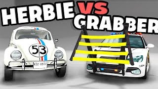 HERBIE VS THE WHEEL GRABBER! INSANE TAKEDOWNS!  BeamNG Drive Wheel Grabber Mod