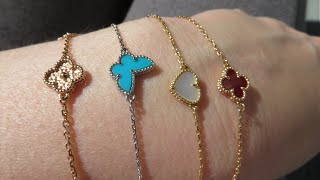 4 Van Cleef & Arpels VCA Sweet Alhambra Bracelets : Butterfly, Heart, Carnelian and 6 motif gold