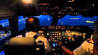 Landing view from flight deck onboard Iran Air B747-200 Classic