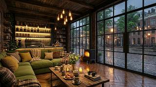 Tranquil Rainy Coffee Shop Jazz 🌧️ Gentle Jazz and Fireplace, Rain Sounds for Study & Focus