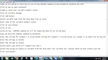 Automation Anywhere to use string operation COMPARE command