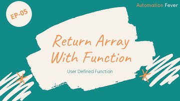 Return an Array with function | Advanced VBA in Hindi