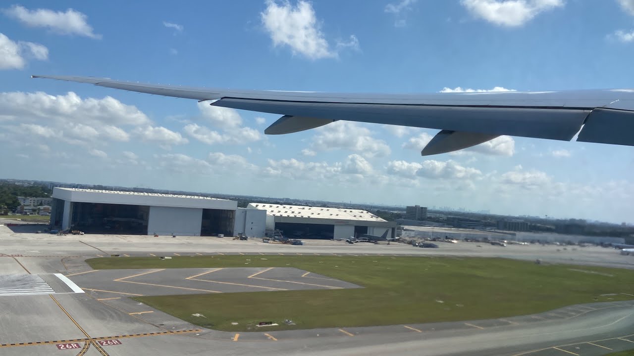 American Airlines Boeing 777-300ER Pushback, Taxi and Takeoff from Miami (MIA)