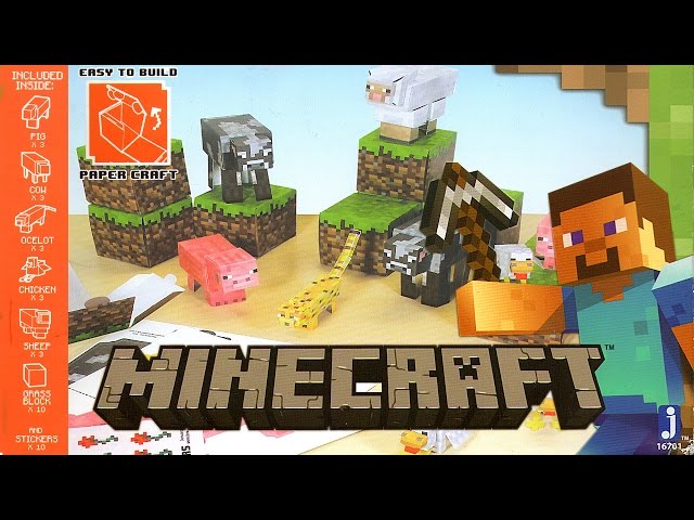 Minecraft Animal Mobs Paper Craft 30pçs Blocos Montar Papel