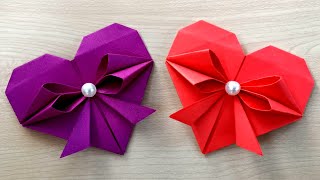 Origami Paper Heart with Bow | DIY Heart with Bow Tutorial