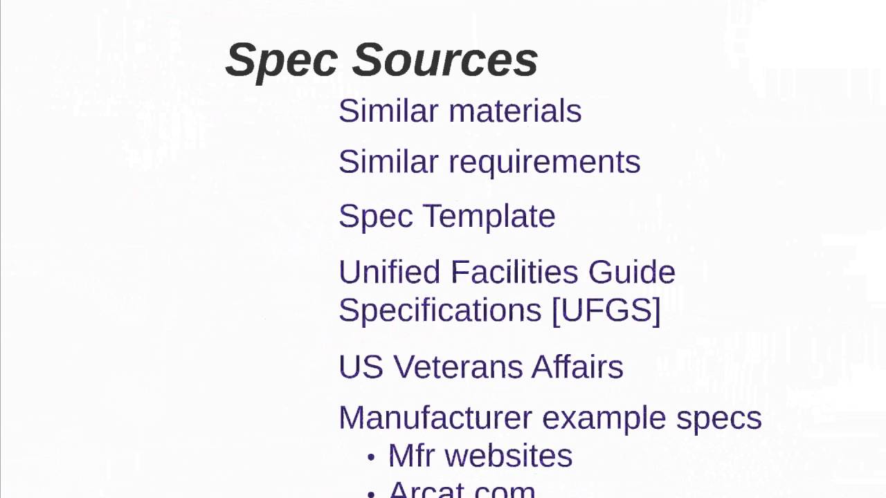 specs from scratch youtube csi specification format example