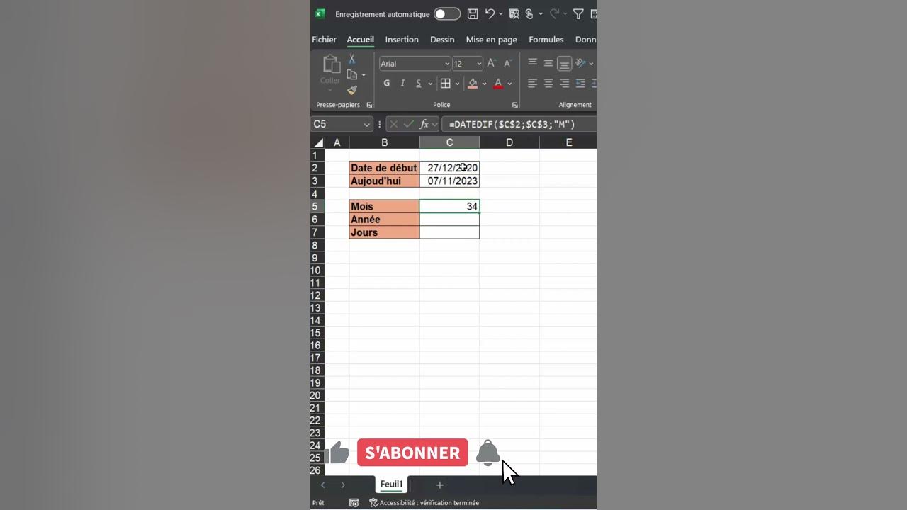 Excel Différence Entre Dates DATEDIF() YouTube
