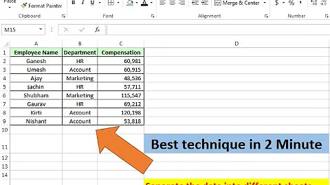 Split the data into multiple sheets