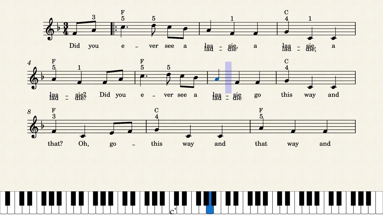 Easy Piano Tutorial: How to Play Did You Ever See A Lassie, Notes + Lyrics
