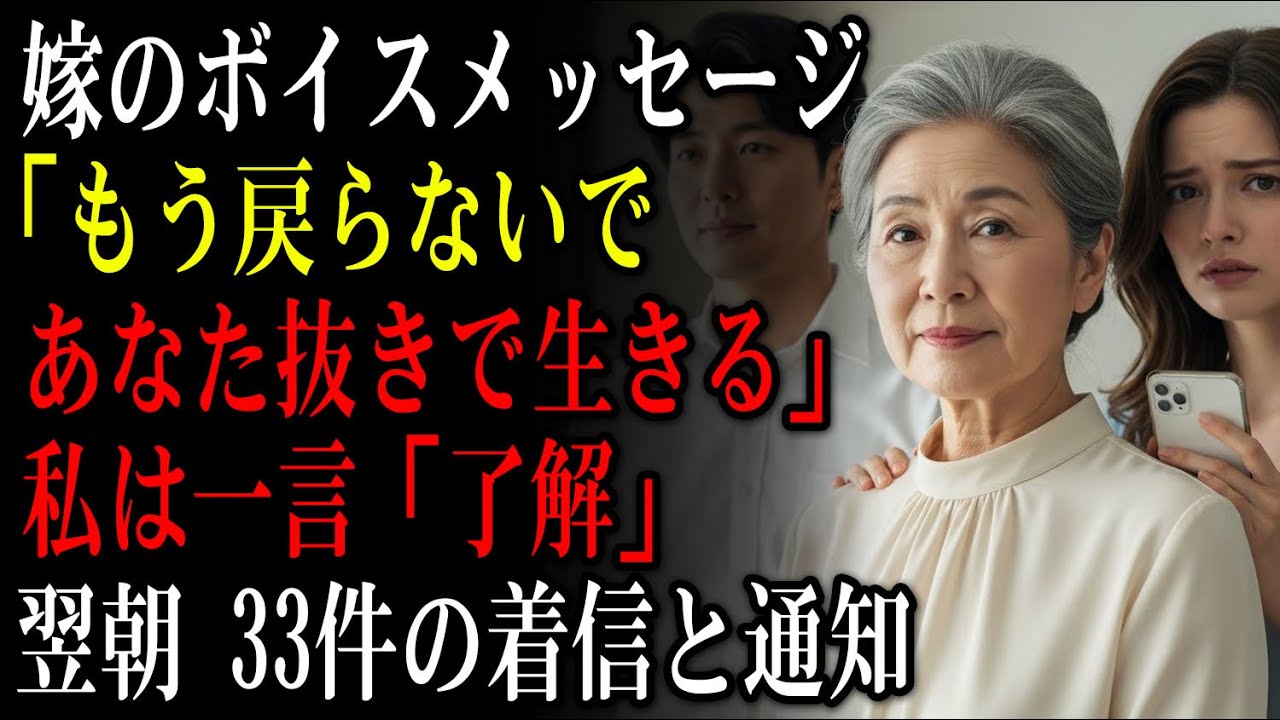 嫁から届いた音声メッセージは「もう戻らないで。私たちはあなた抜きで生きる」——私は一言「了解」と返し、翌朝33件の着信と一本の通知を見て思わず笑った【静かな復讐】【家族の裏切り】