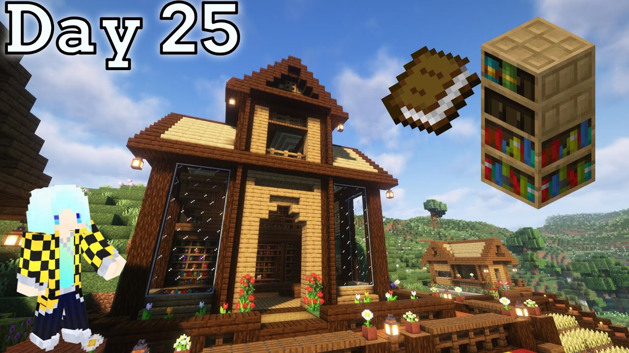 Minecraft建築日記 Day 25【建築】- 樓中樓木屋圖書館 How To Build Library - YouTube