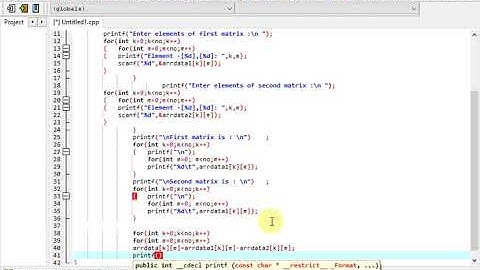 program in C for subtraction of two Matrices